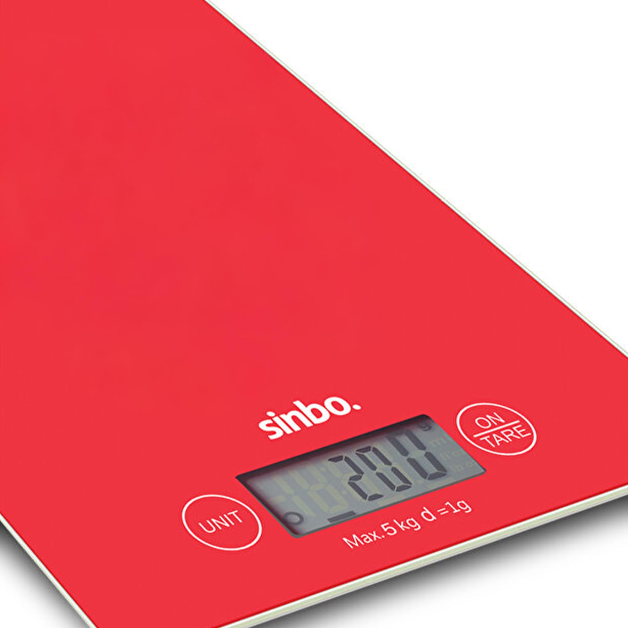 Sinbo SKS - 4526 Dijital Hassas Mutfak Tartısı – LED Göstergeli Terazi - Cam Gövdeli, Gram Ölçüm Tartı (Kırmızı)