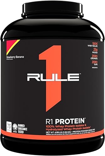 Rule 1 Proteins Proteína R1 - Fresa plátano, 0.88oz de acción rápida, súper pura 100% aislado e hidrolizado proteína en polvo con 0.23 oz de BCAA