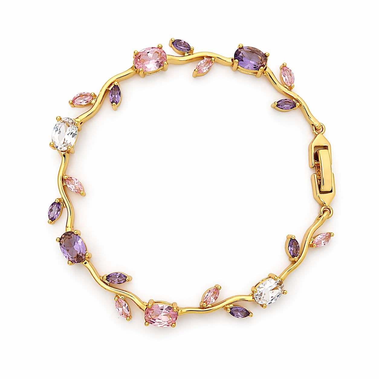 18K Gold Plated Stylish Chain Bracelet for Women & Girls | Trendy Unique Diamond Tennis Charm Link Tulip Everyday Instagram Viral Jewellery