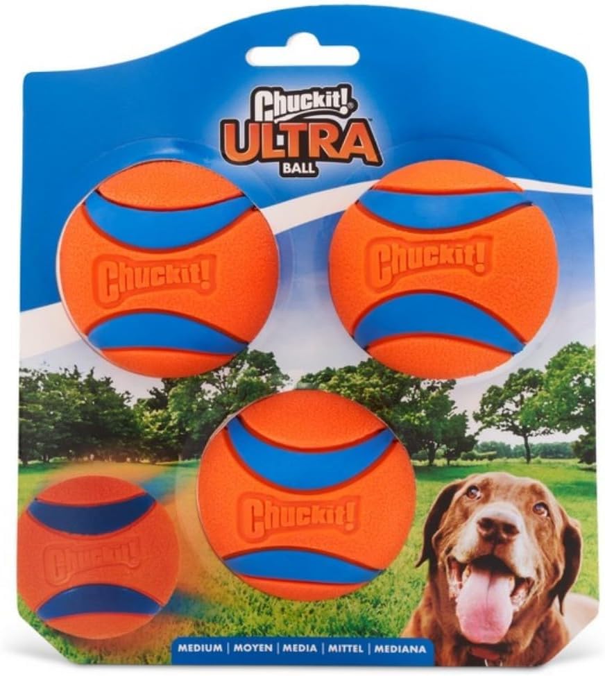 Chuckit! Ultra Ball Durable Rubber Dog Toy Medium 6.5 cm (3-Pack)