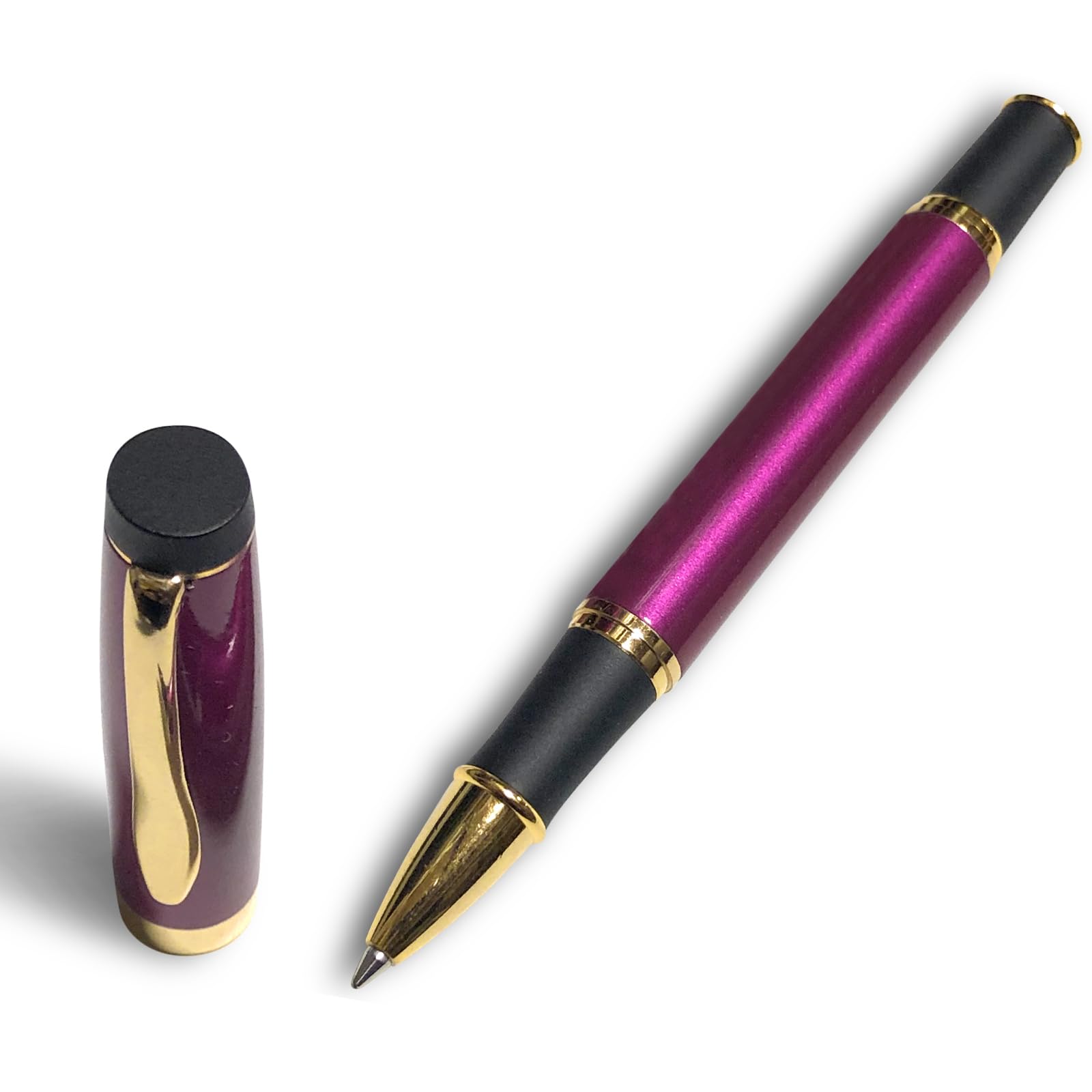 Lanier GRIPPER Rollerball Pen, Purple body Executive Design, 0.7mm Med. Point Schmidt 5888 Refill, Quality Chrome, and Gold Accents with Contoured