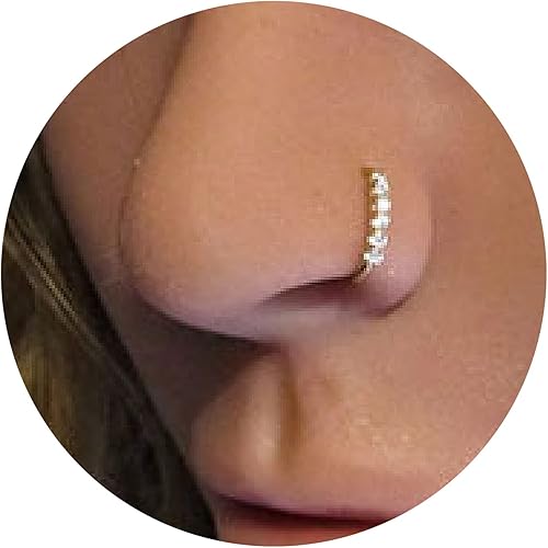 Miniatura 4 de Aro pequeño de nariz dorado para mujer, pequeños aretes de acero quirúrgico con circonita cúbica transparente para cartílago, acero inoxidable 316L,