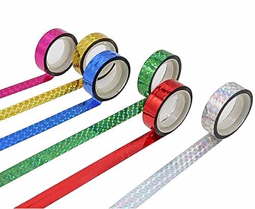 Miniatura 3 de Hula Hoop Washi Prism Tape (12 unidades) 12" (12mm) x 25 pies (3.5M) - 6 colores holográficos - 2 rollos de cada color. Ideal para señuelos de