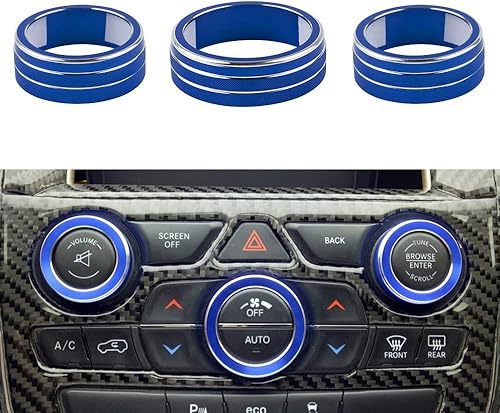 LECART Accesorios para Jeep Grand Cherokee 2022 2021 2020 2019 2018 2017 2016 2015 2014 azul interior de coche Radio AC Knob Covers Metal Decal Cap