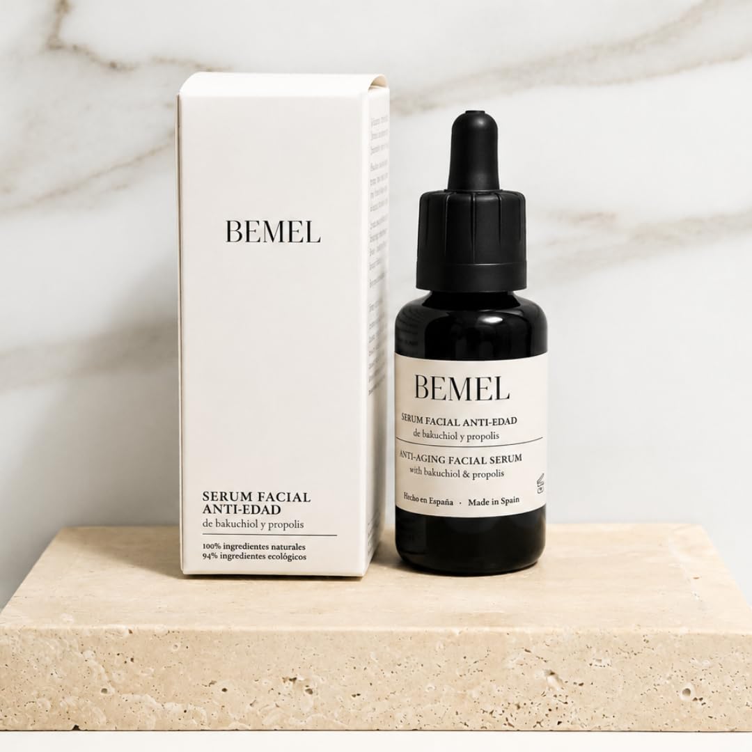 BEMEL Serum Antiarrugas Facial, Día y Noche, Bakuchiol, Propolis - Trabaja Arrugas, Manchas, Firmeza, Elasticidad, Luminosidad, Nutre Piel Seca Grasa Mixta Hombre Mujer Ecológica 30ml