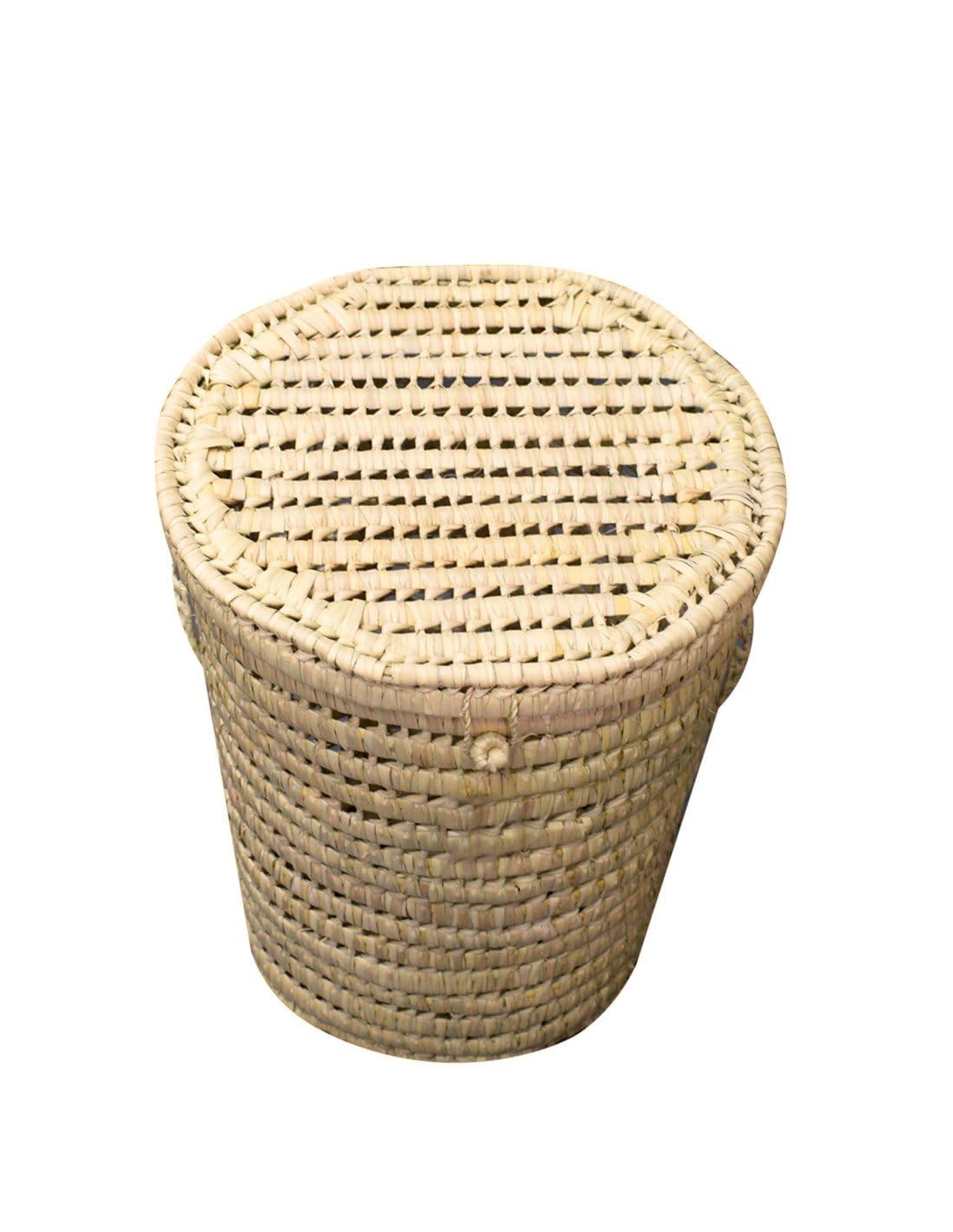 JARDIN202 - Pongotodo Cesta de Palma Natural con Tapadera y Asas - Almacenamiento en Modelos Redondo y Cuadrado para Ropa y Decoración | Redondo Mediano