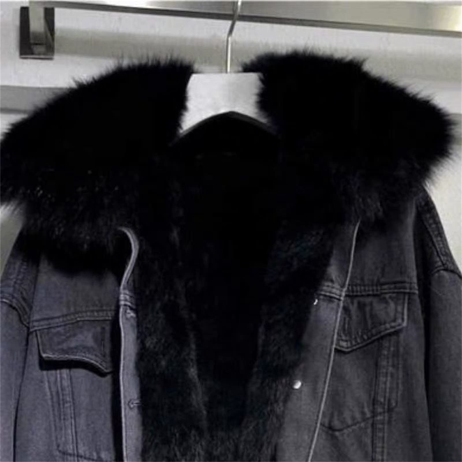 Veste en jean pour femme - Veste d'hiver chaude - Veste bomber pour femme - Manteau d'hiver épais et léger, X03 - Noir