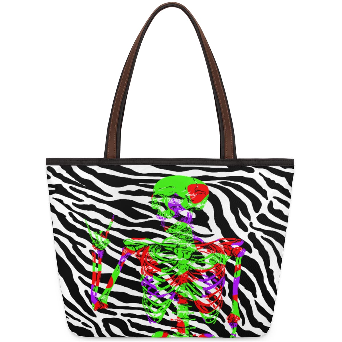 Day Of The Dead Zebra Tote Bag for Girls Ladies Women, Day Of The Dead Zebra Large Handbag 10.4 L Big Capacity Zipper Shoulder Bag for School Travel Work