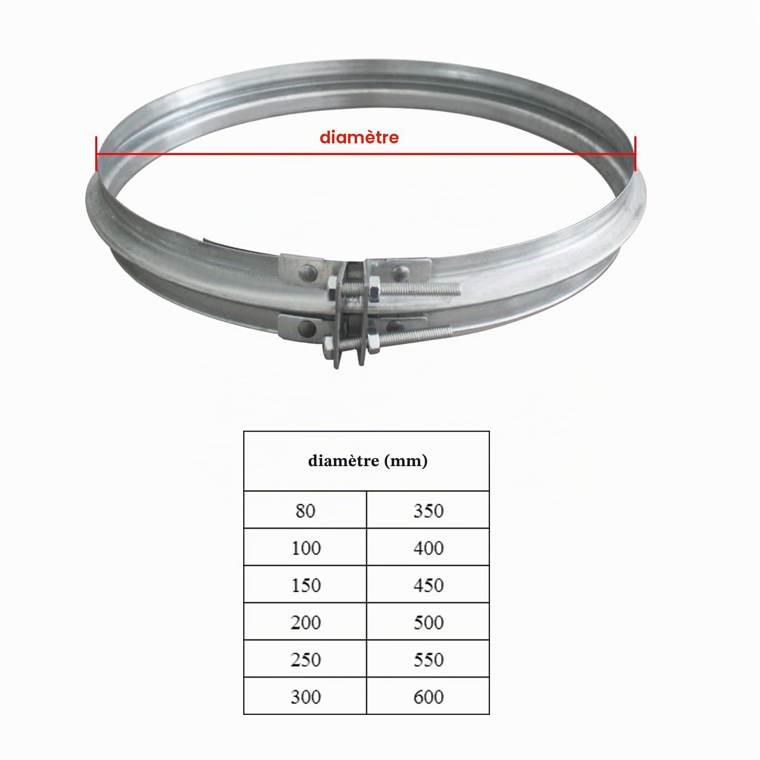 Collier de serrage conduit de cheminée pellet pour tuyau en métal galvanisé ajustable rapide ventilation tube rond cerclage pour fût tube echappement metallique collier de jonction démontable (150mm)