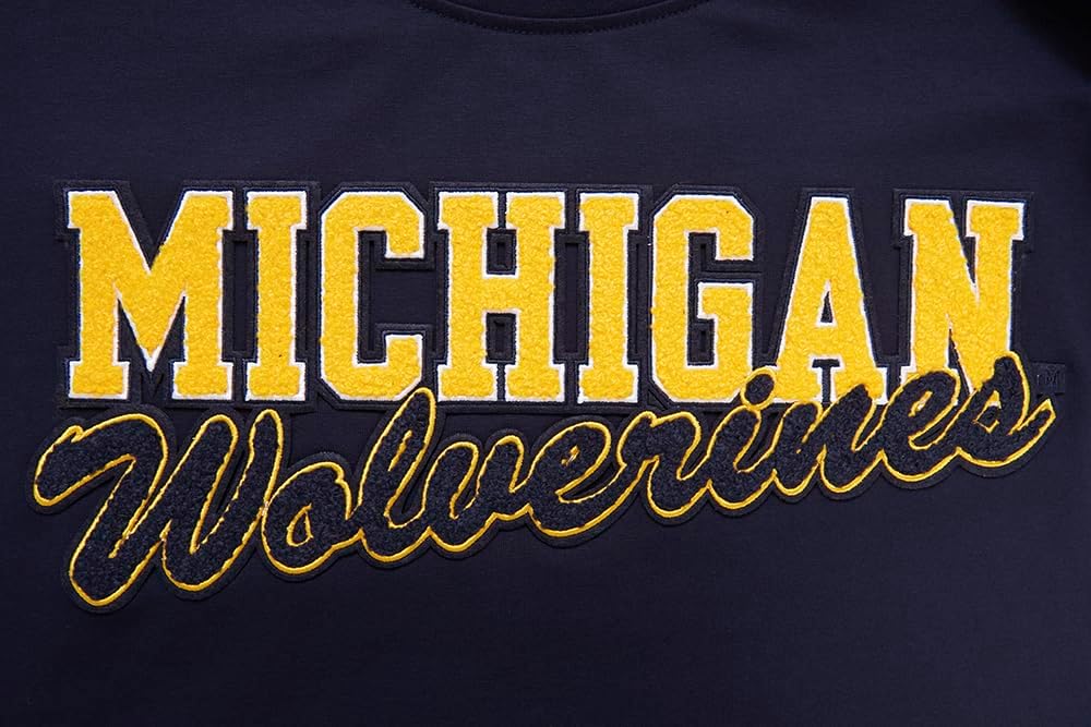 Pro Standard Mens University of Michigan Classic Chenille Short Sleeve Tee Midnight Navy XL