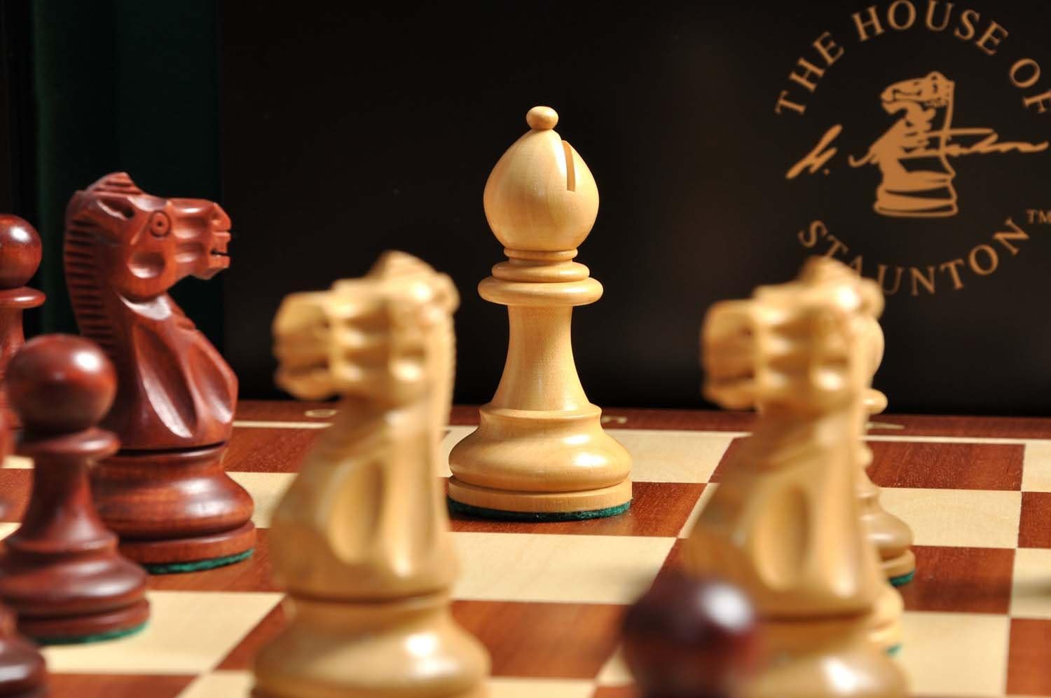The Gilded Grandmaster Chess Set, Box, & Board Combination - 4.0" King - Mahogany Gilded & Boxwood - by The House of Staunton