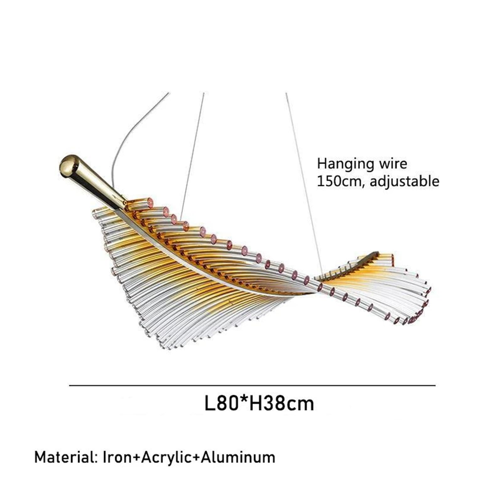 Lámpara de araña LED de Lujo con diseño de Hojas de Cristal y Plumas, iluminación Creativa para escaleras giratorias, Sala de Estar y Comedor (luz cálida, 80 cm de Largo).