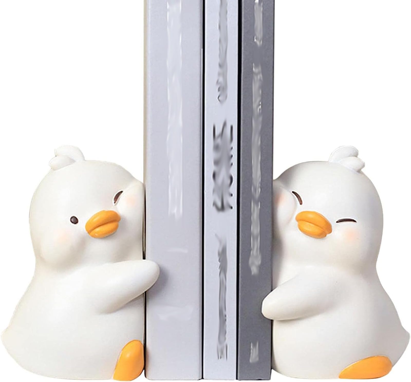 Eivdru Cartoon Duck Bookends, Cute Bookends, Cute Ducks Hugging Resin Bookends Bookstops, Bookshelf Stopper for Students, Textbooks (White)