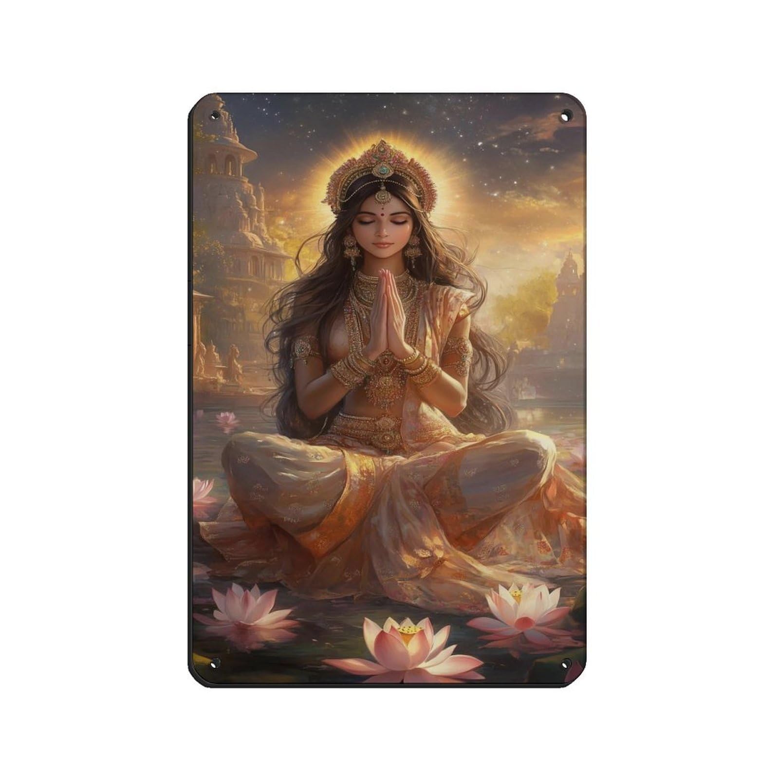 Goddess Lakshmi, Divine Feminine Art Retro Poster Metal Tin Sign Chic Art Retro Iron Painting Bar People Cave Cafe Family Garage Poster Wall Decoration 8x12inch(20x30cm)
