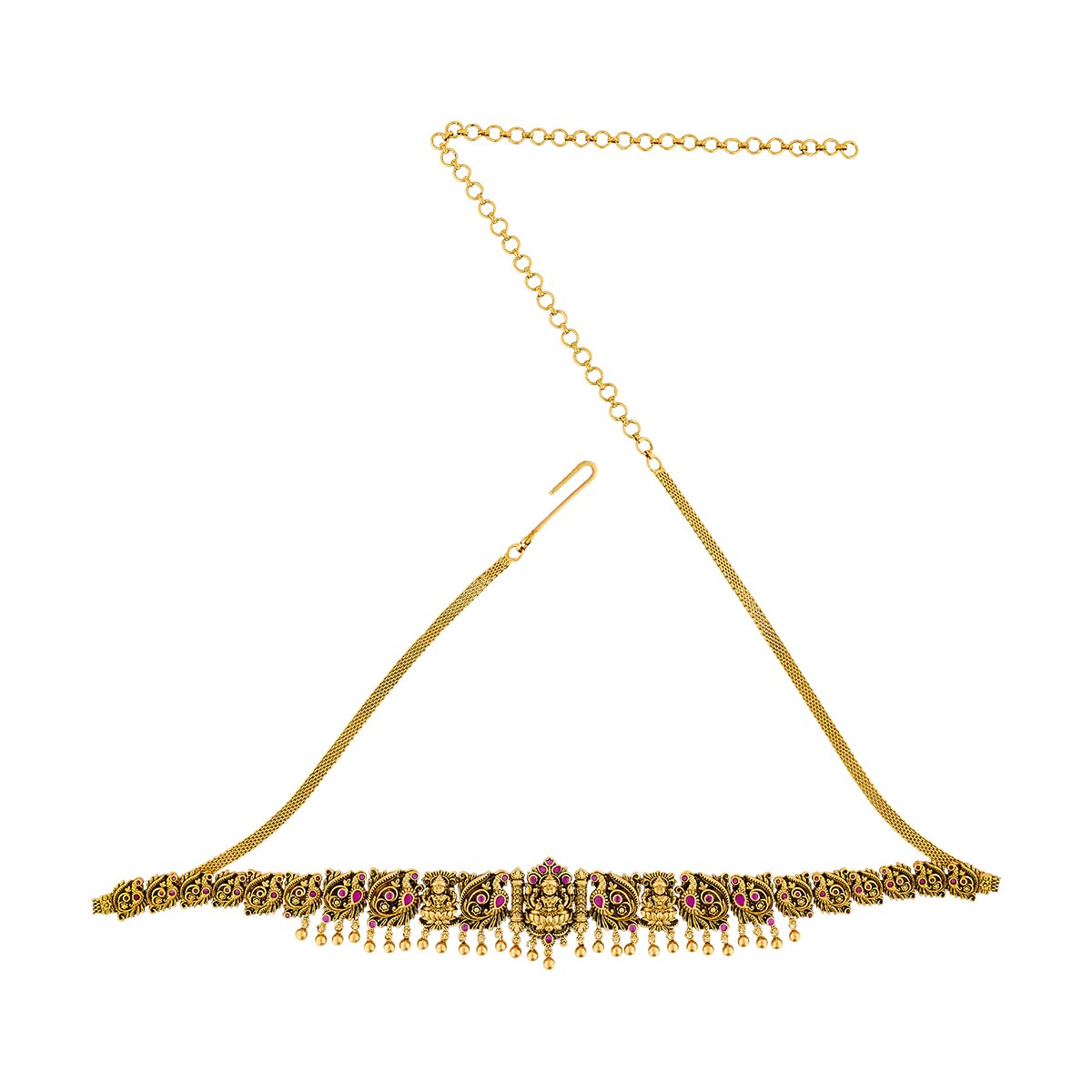 kushal's Fashion Jewellery Ruby Gold Plated Antique Kamarbandh Waist Belt for Women | Adjustable Chain | Bridal & Bridesmaid Wear - 462221-picture-27