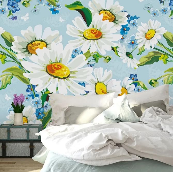 Papier peint panoramique chrysanthème 3D aquarelle pour salon scandinave 400x280cm - 3
