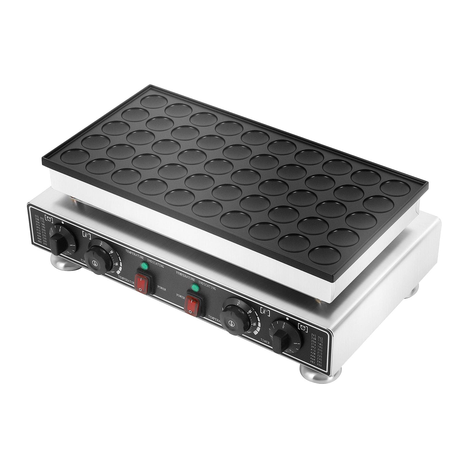 Gofrera de acero inoxidable de 50 plazas, 1800 W, gofrera comercial, con revestimiento antiadherente, gofrera belga de temperatura y tiempo ajustable para 4,5 cm mini arma circular