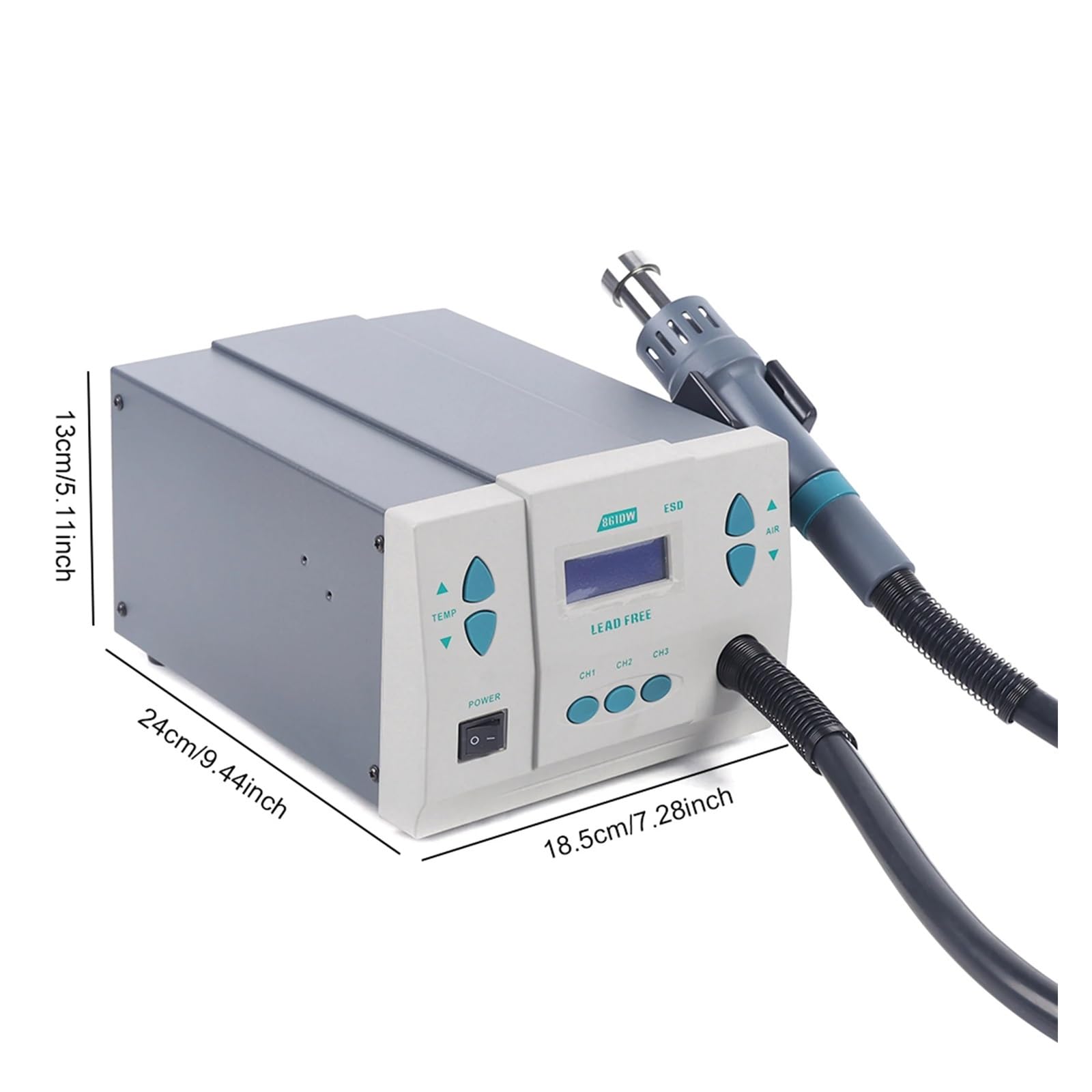 Stazione di saldatura 1KW senza piombo con display digitale, pistola ad aria calda, temperatura 100℃~500℃ Per uso fai da te
