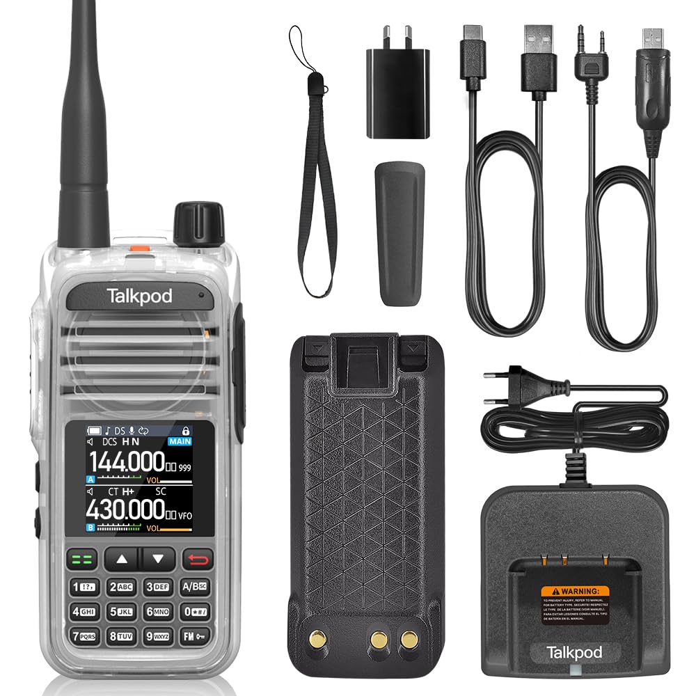 Talkpod A36PlusMAX Dual Band Two Way Radio, 8W Output, Long Range Handheld Radio with 144-146/430-440MHz VHF UHF Receive, 3200mAh Battery, 1.44 inch Color Screen (Crystal)