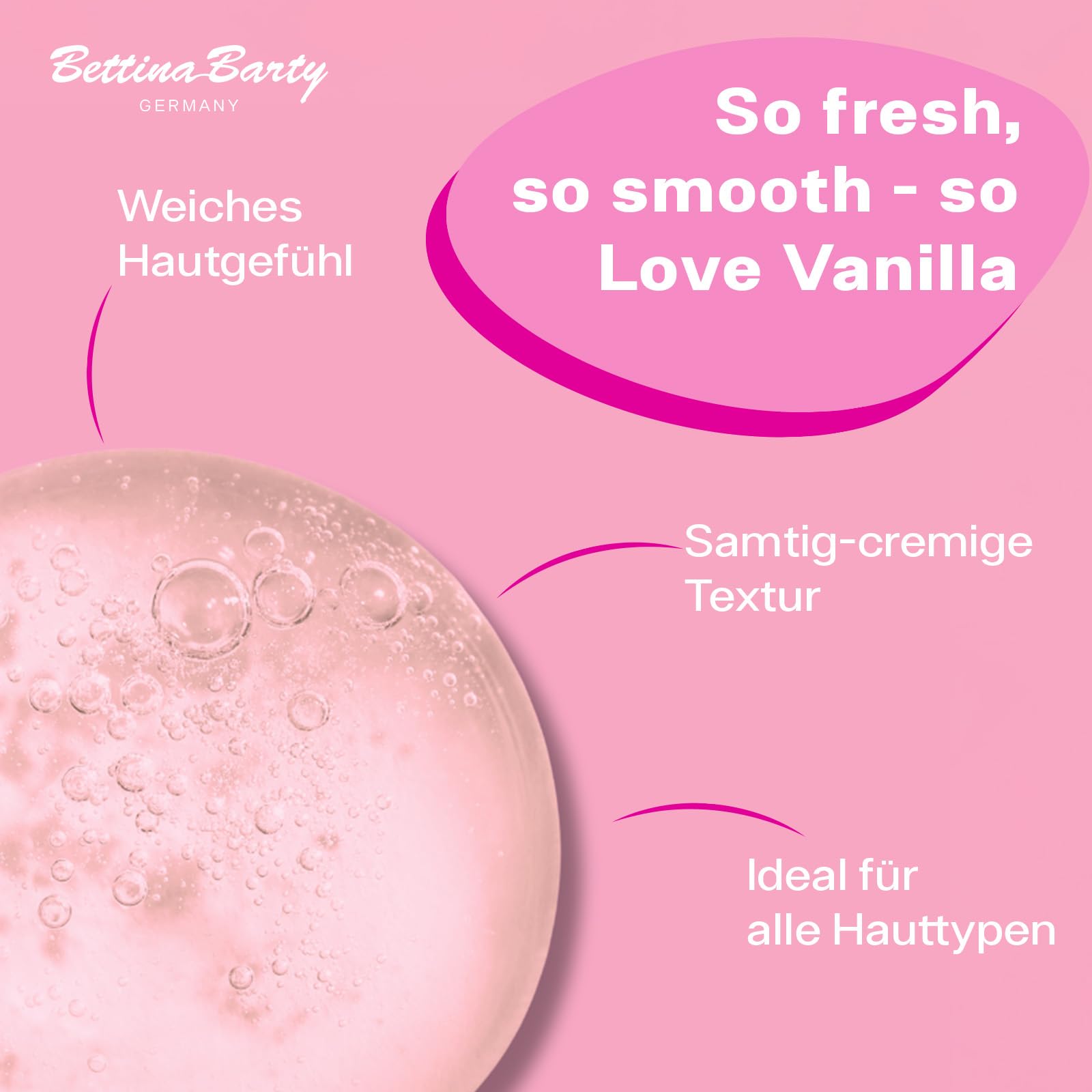 Bettina Barty Love Vanilla Bath & Shower Gel 12 x 500 ml – Duschgel mit süß-warmem Vanilleduft – Feuchtigkeitsspendende Pflege für alle Hauttypen