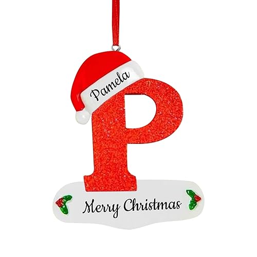 Personalized Christmas Letter Ornaments with Red Hat, Custom Christmas Tree Decoration Pendant with Text Name, Personalized Name Christmas 26 Letter