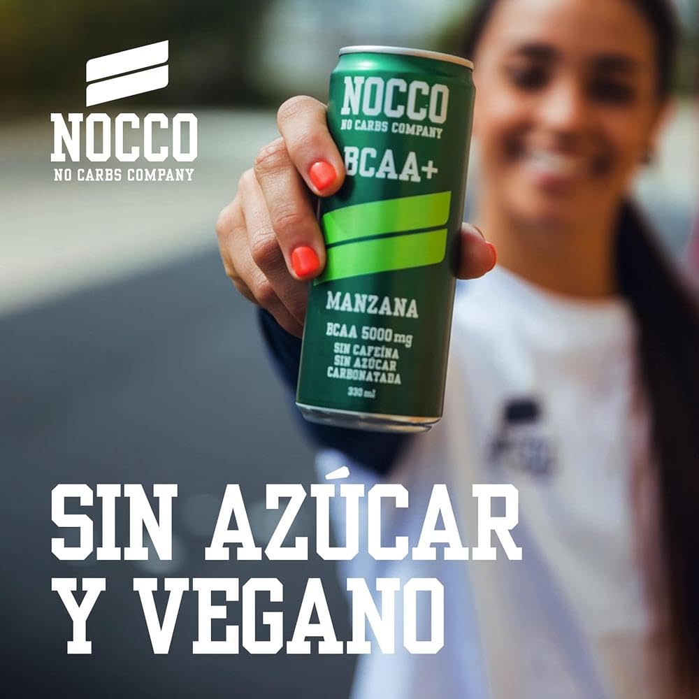 NOCCO BCAA - Bebida Energética con 180mg Cafeína, 3000 mg BCAA, Sin Azúcar, Sin Carbohidratos, Enriquecida con Vitaminas - 24 x 330ml inkl. Pfand (Manzana)