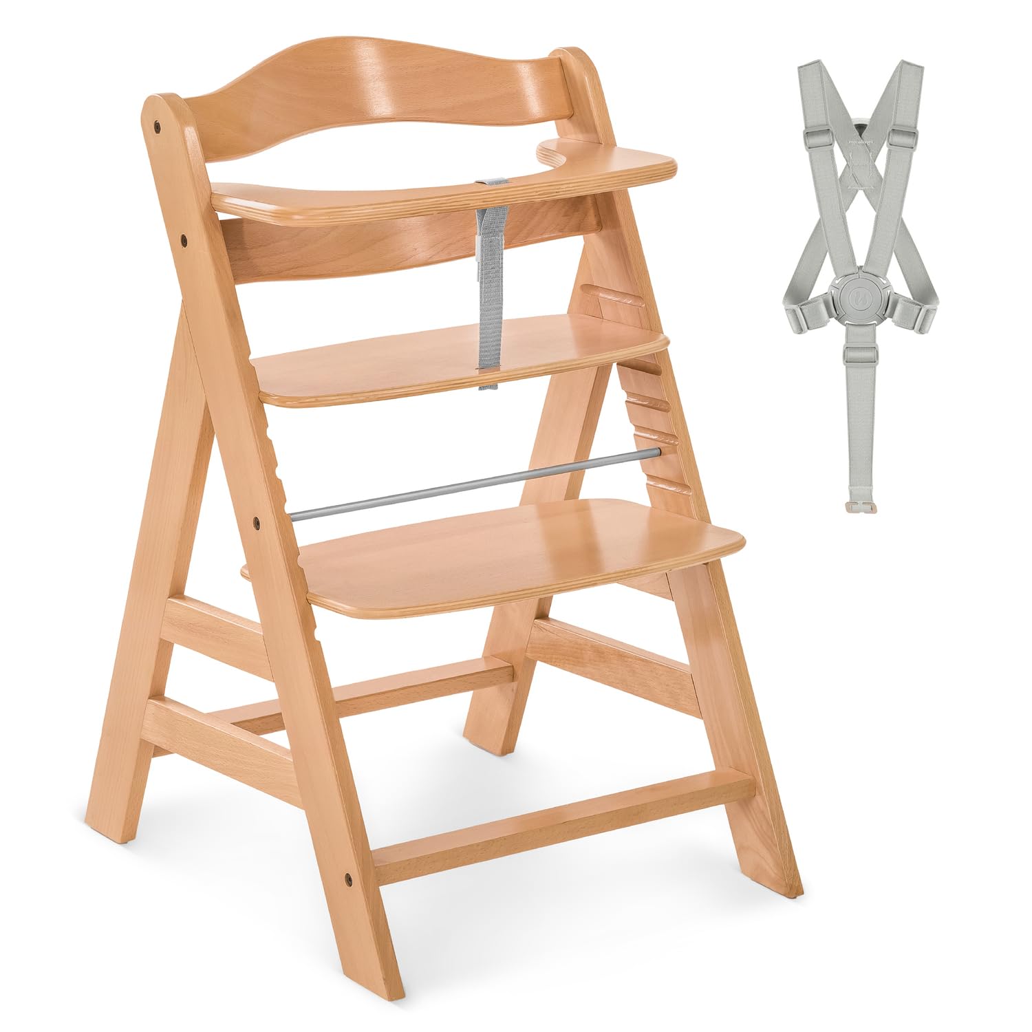 Hauck Alpha+ Holz Hochstuhl Baby mitwachsend 6 Monate bis 90 kg, Natural, 5-Punkt-Gurt, 8-fach verstellbar