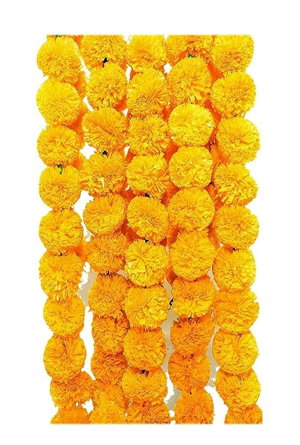 EXEMARTZ Artificial Marigold Yellow Flowers Garlands with Random Diya Free (Pack of 5)| Genda Phool Patterned Door Toran for Main Entrance, Bandarwal for Festival Wedding House Decoration (B0CJ363KZC) Amazon Price History, Amazon Price Tracker