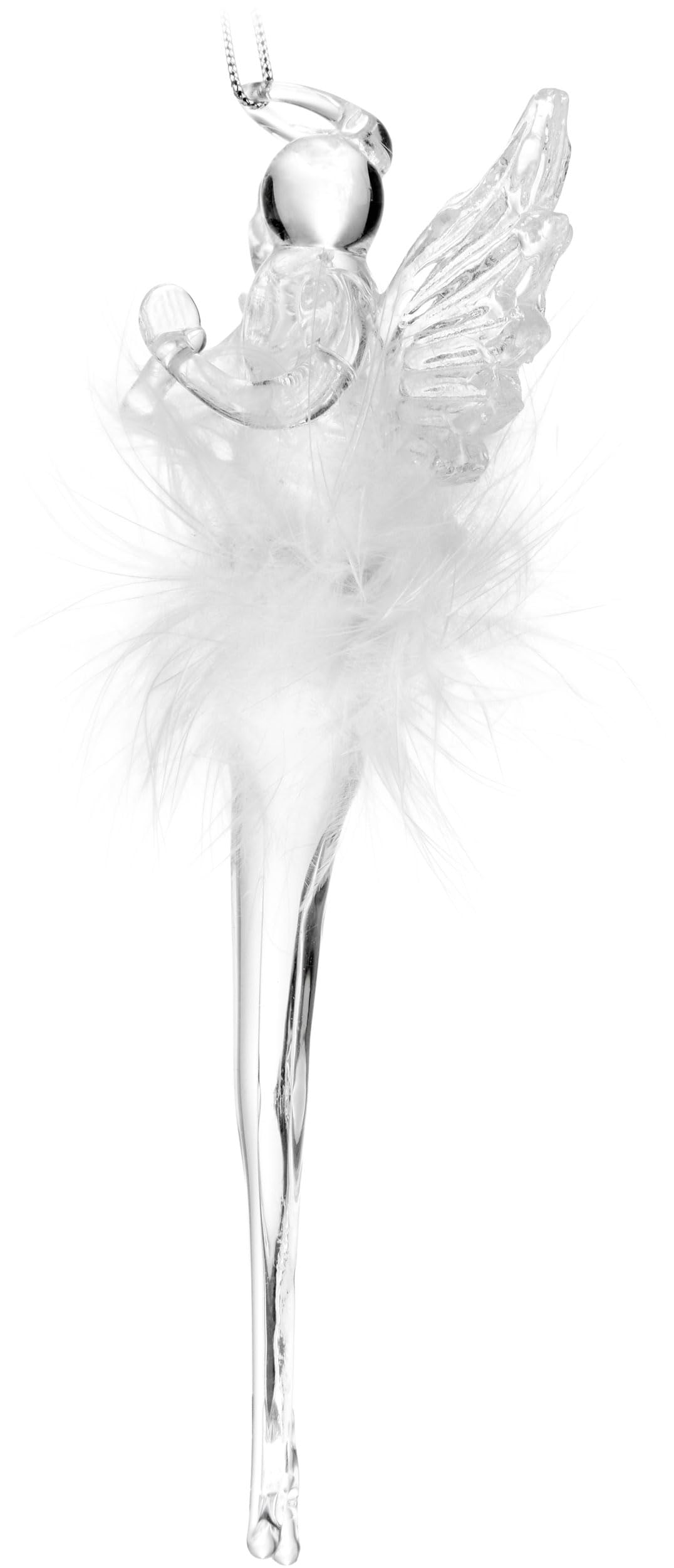 BRUBAKER Lot de 12 décorations de Noël en verre - Ange gardien - Pendentif de sapin de Noël transparent avec robe en plume - Pendentif de Noël - Décoration d'arbre de Noël - Ange en verre - Boule de