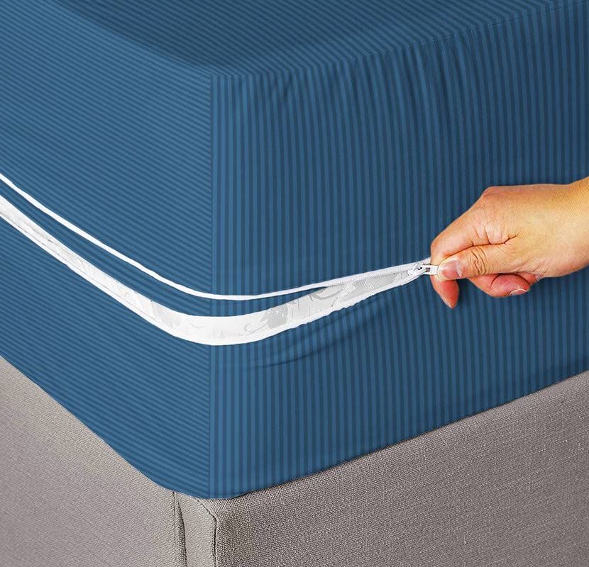 BSB HOME Premium Cotton Mattress Cover/Protector with Zipper Chain|Provides All Around Protection with 360° Encasing |Queen - 78 x 60 + 6 inches (5x6.5 ft) - Pack of 1 - Blue
