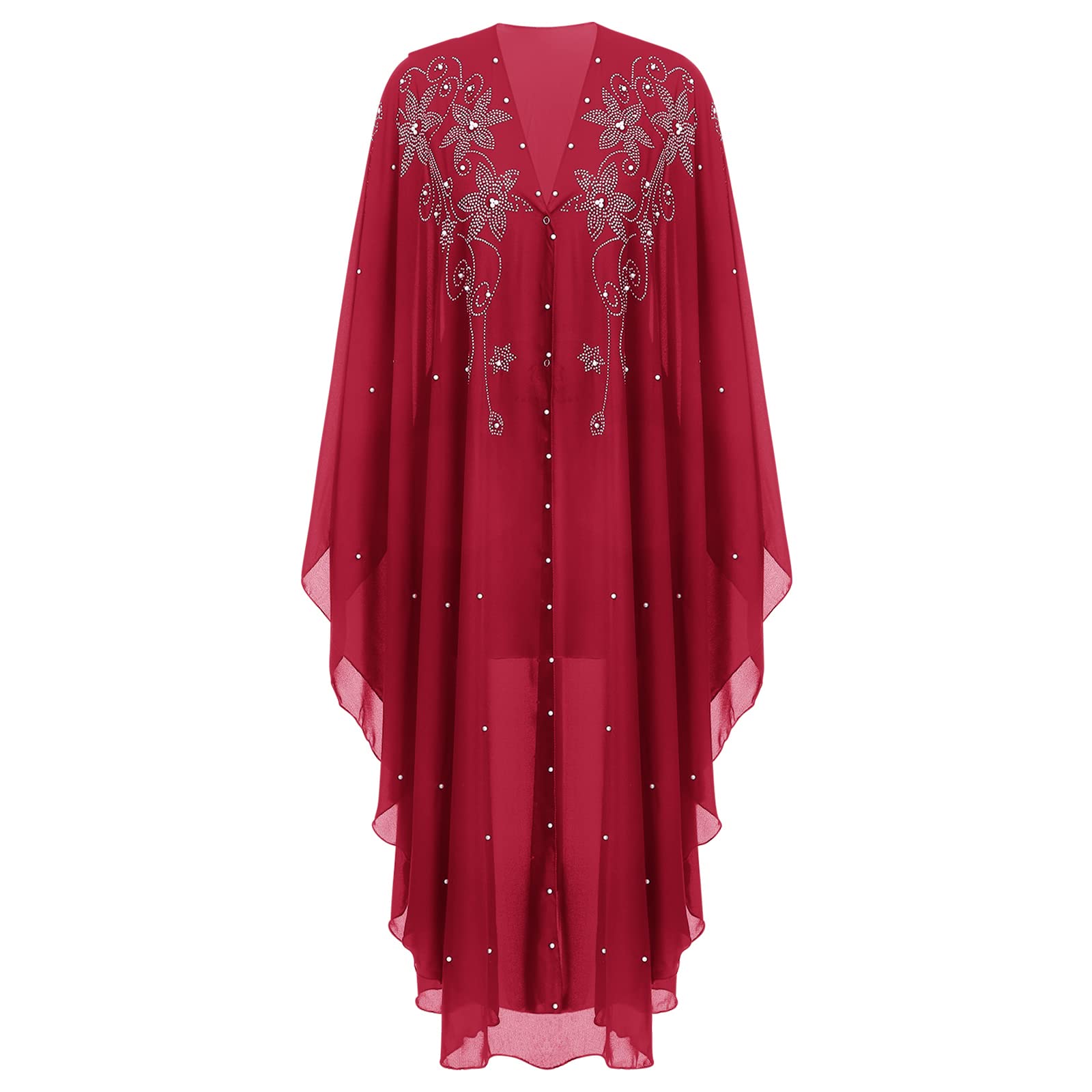 OBEEII Muslim Dress for Women Loose Batwing Sleeved Hooded Beaded Embroidery Long Abaya Dress Kaftan Abayas Islamic Robe