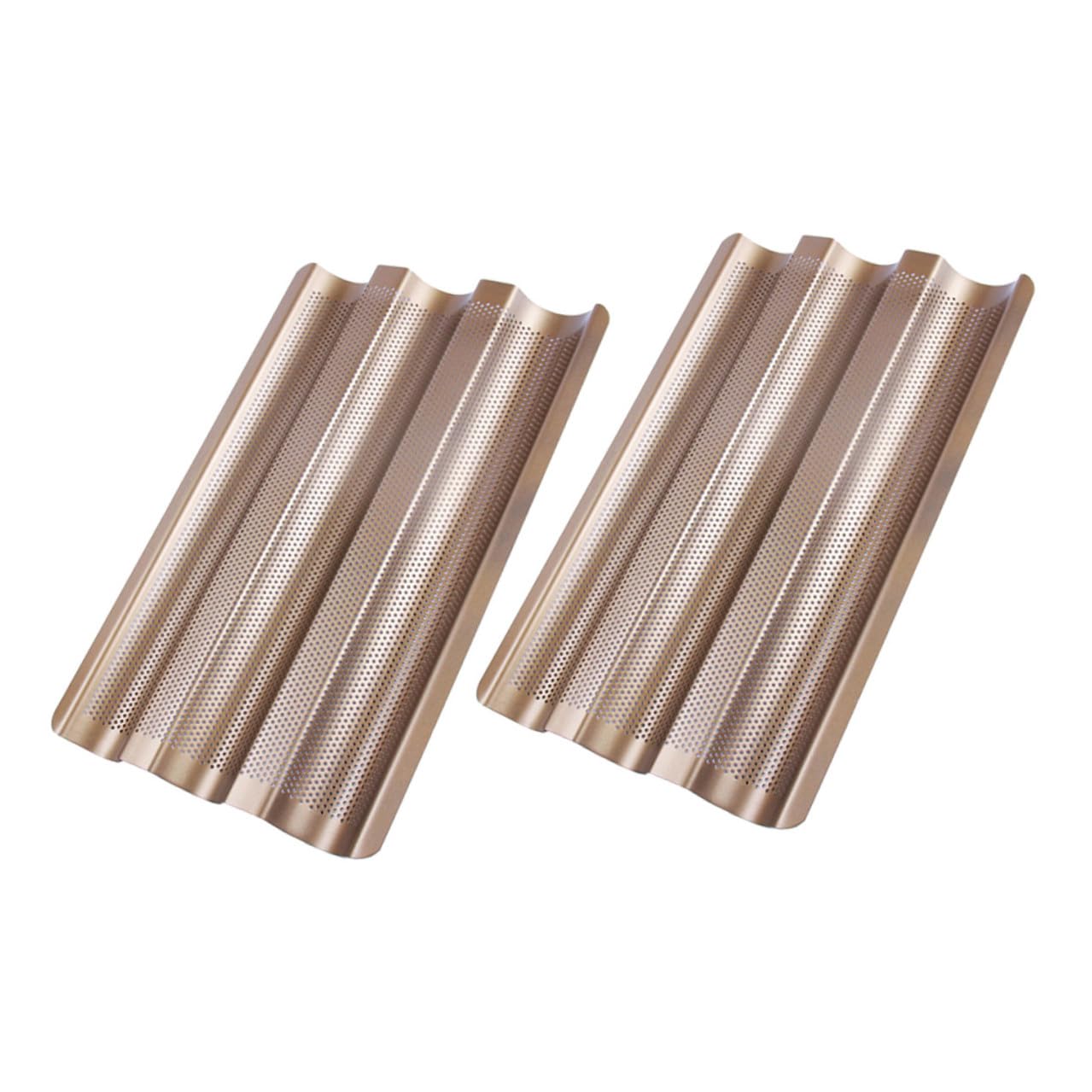 SHINEOFI 2 pièces Moule à Baguette Antiadhésif Acier Doré Forme Classique pour Français et Italien Facile à Nettoyer pour Usage Domestique et Professionnel