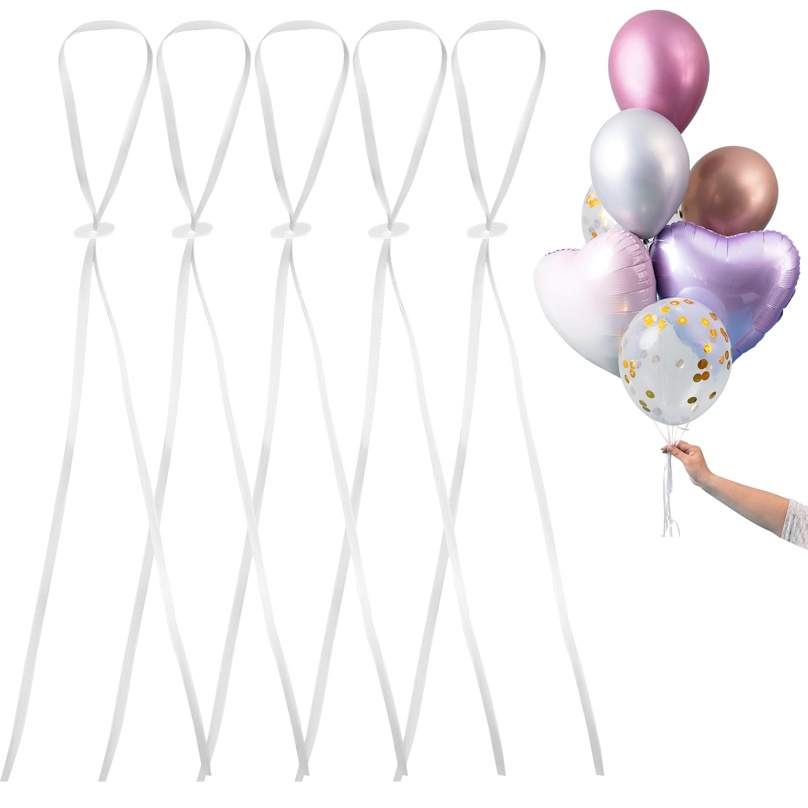 50 cierres de globos de helio con cordón blanco, cierre de globos, cinta de globos con cinta de poliéster con cierre rápido para hacer globos, guirnaldas, bodas, cumpleaños, fiestas