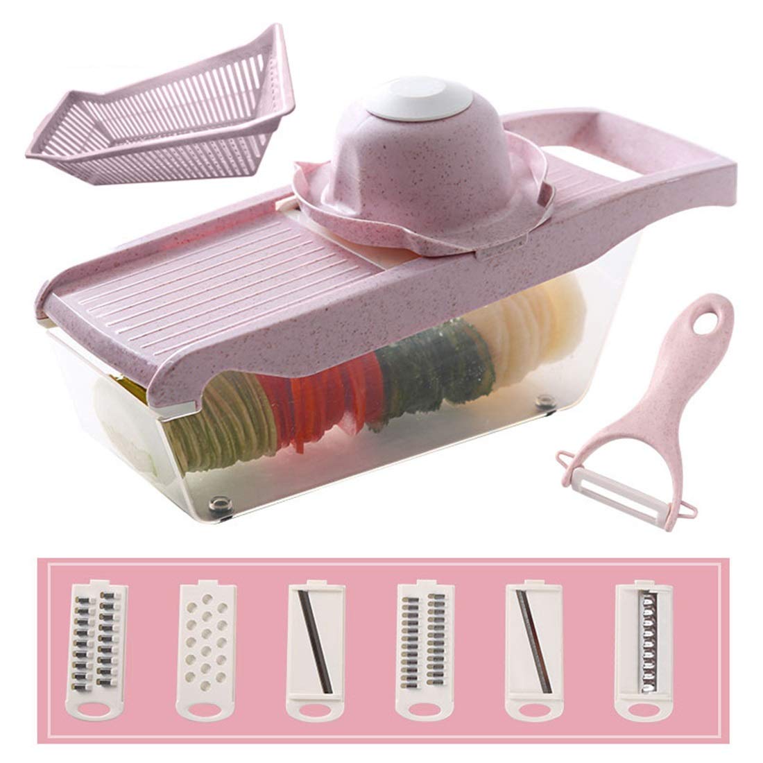 HONEY WYJ Spiralizer Vegetable Slicer Vegetables Processor, Multifunctional Machine Potato silk Grater home Salad Radish Slice Chopper (Color : Pink)