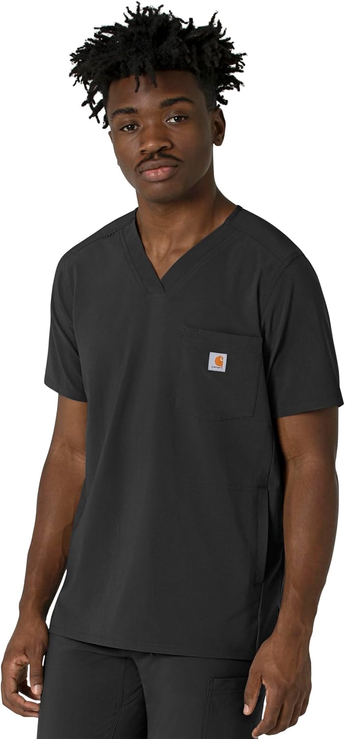 Carhartt Scrubs for Men Force Cross-Flex V-Neck Tops with 3 Pockets Black - Image 5