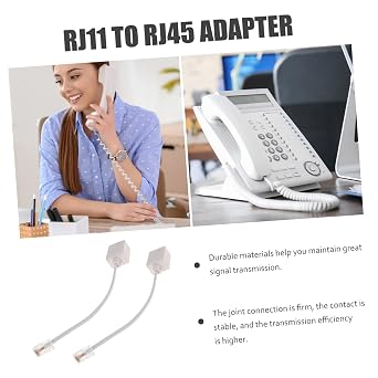 Telephone Copper Converter Adapter Rj11 to Rj45 2pcs to Ethernet, Cable with Abs Material Practical Signal Transmission White Colour for Suitable for Home and Office Use