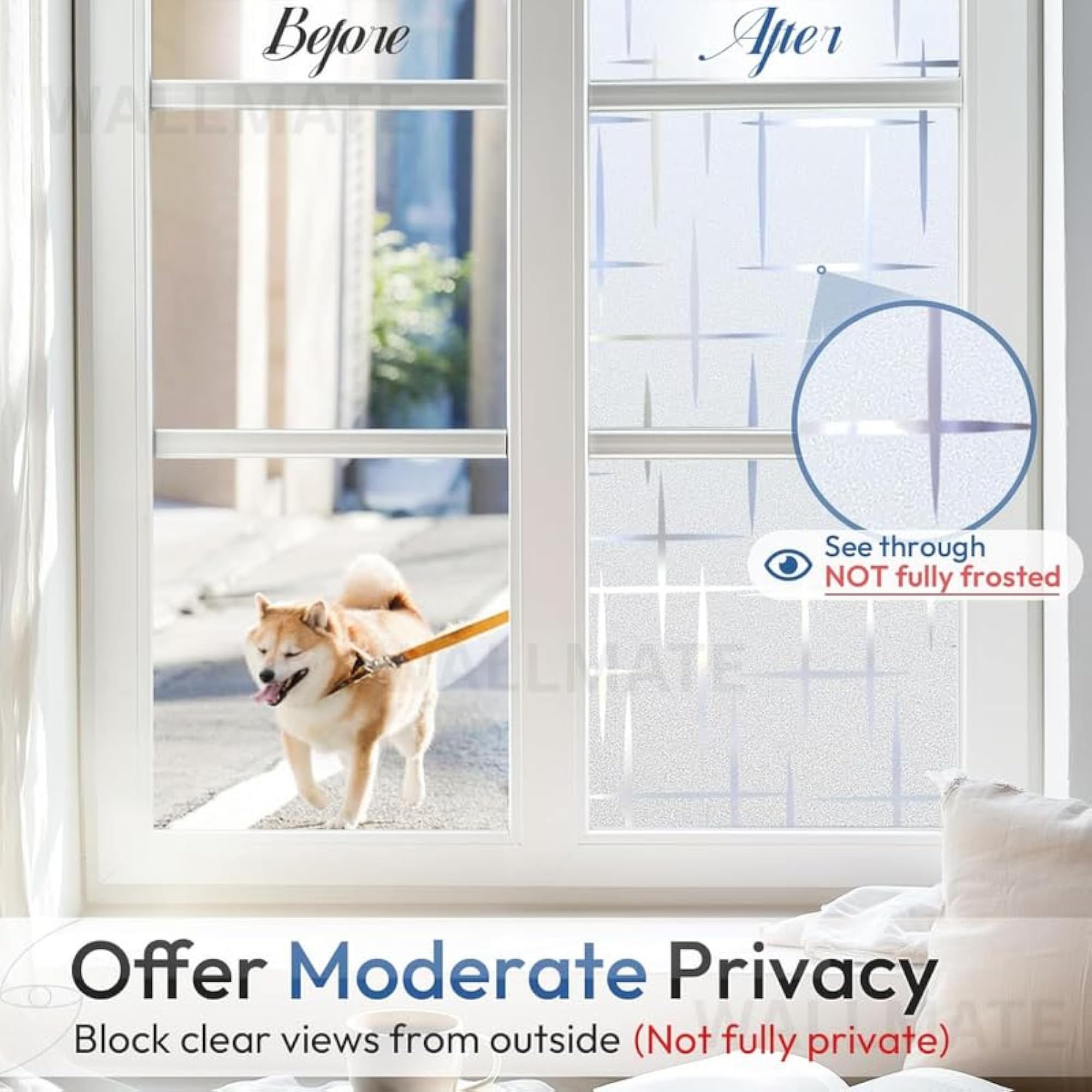 Plus Frosted Privacy Window Film Self Adhesive