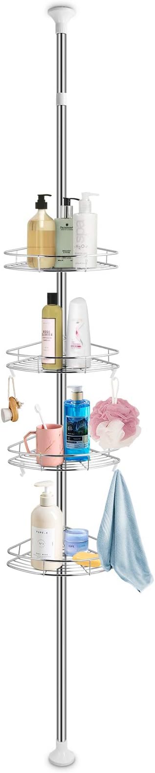 SOULONG Bathroom Storage Rack, 4 Layers Bathroom Storage Floor to Ceiling Shower Caddy Rack Toilet Shelf Holder Organizer Silver 190-310cm