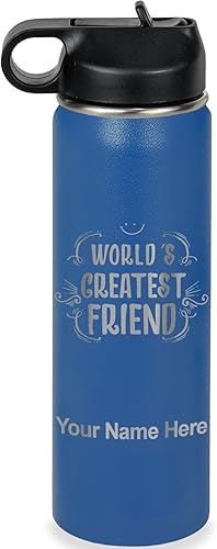 Miniatura 33 de LaserGram Personalized Water Bottle, World's Greatest Friend, Stainless Steel Double Wall Vacuum Insulated with Flip Top Straw, Custom Engraved Gift