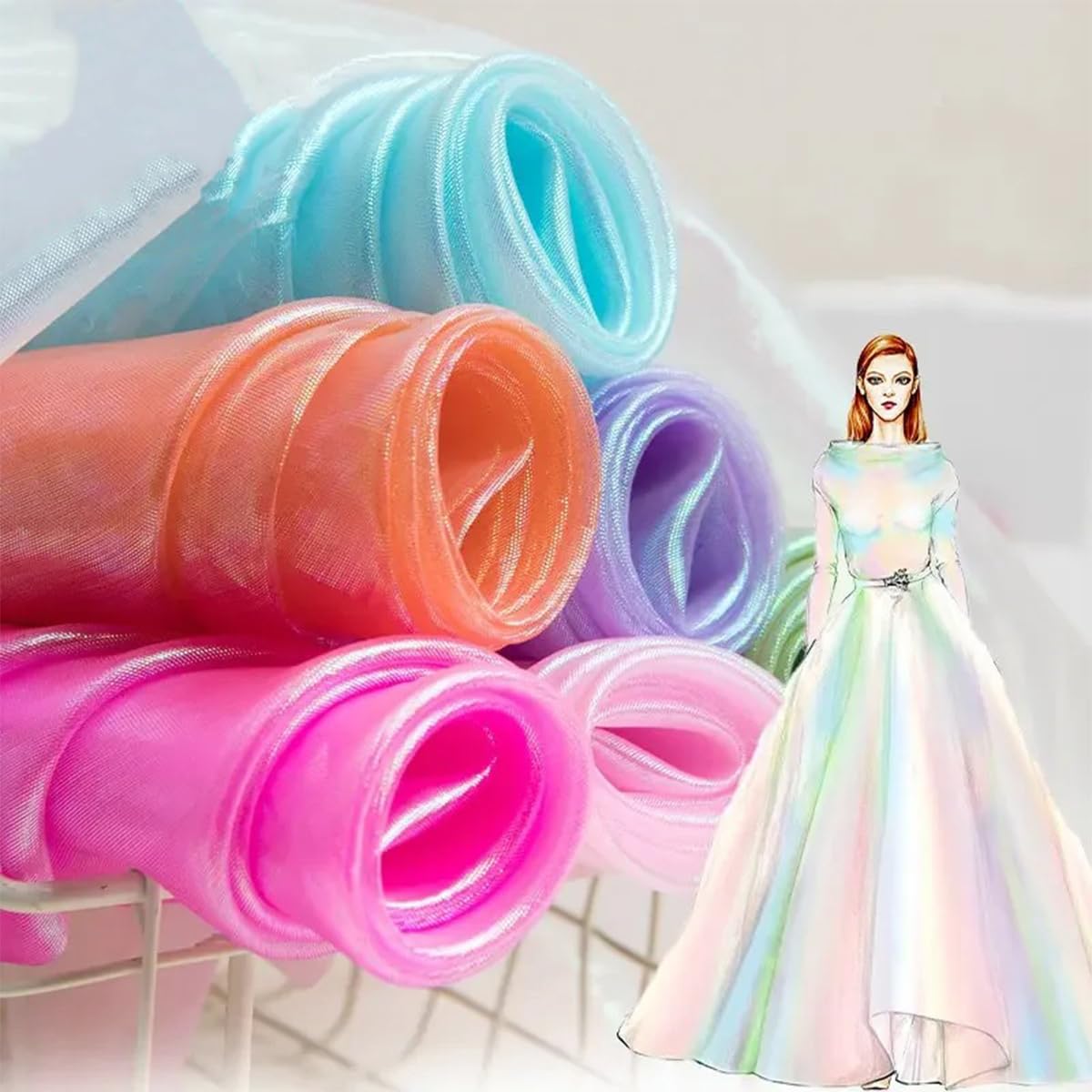 Tela De Tul Láser, Organza con Degradado De Arcoíris De 150 Cm De Ancho, Hilo De Vidrio, Tela De Malla De Costura Colorida, Materiales De Bricolaje
