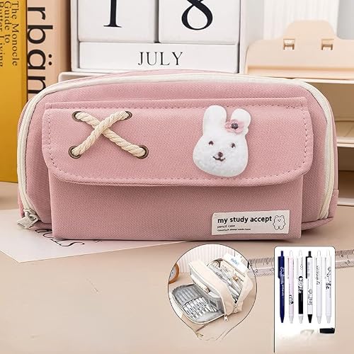 Ansair Girls Pink Kawaii Pencil Case Cutecore Large Capacity Pencil Pouch Aesthetic Stationary Coquette Student School Supplies (Color : )