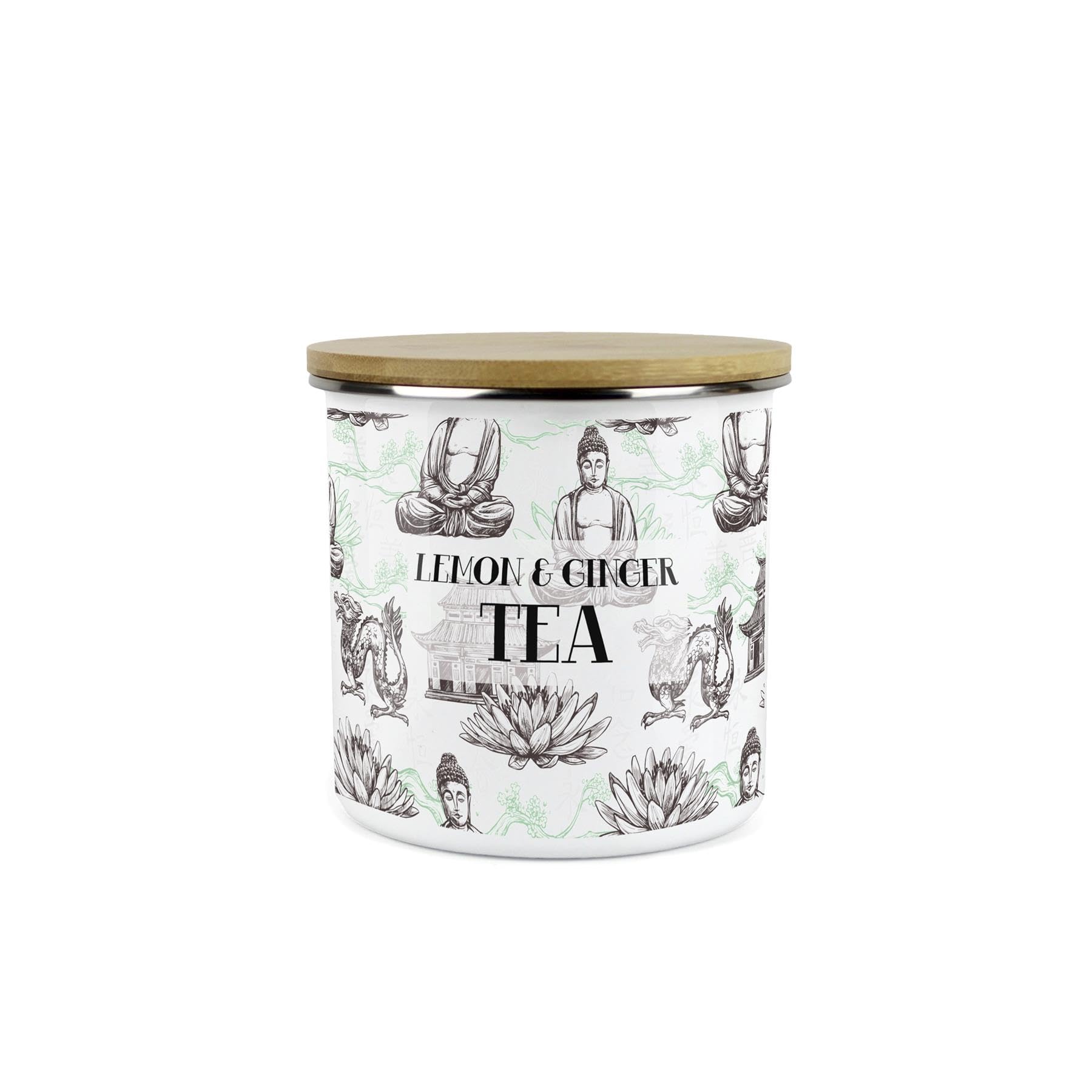 Purely Home Lemon & Ginger Tea Asian Style Lemon And Ginger Tea Storage Canister - Continental Design Metal Enamel Medium Sized Food Storage Container