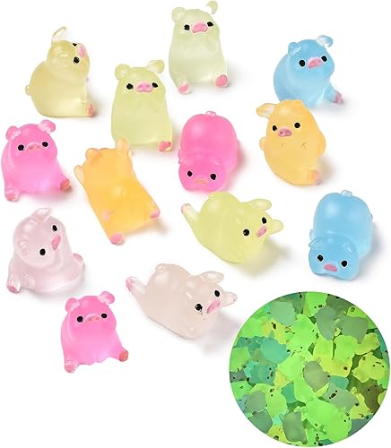 Crafans 100 cabujones de resina de animales que crecen en la oscuridad, lindos cabujones de cerdo 3D, parte trasera plana, cuentas de animales