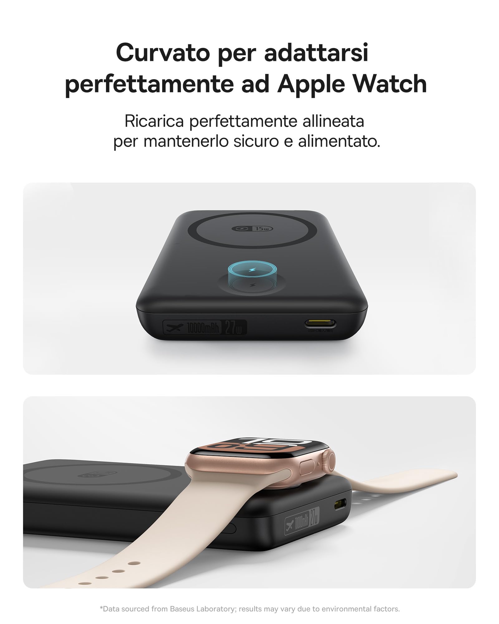 Baseus 2 in 1 Magsafe Powerbank 10000mAh 27W Doppi Anelli Magnetici, Caricabatterie Portatile Magnetic Power Bank USB C Compatibile mit iPhone 12-16, Apple Watch Series 1-10 Ultra e SE, AirPods