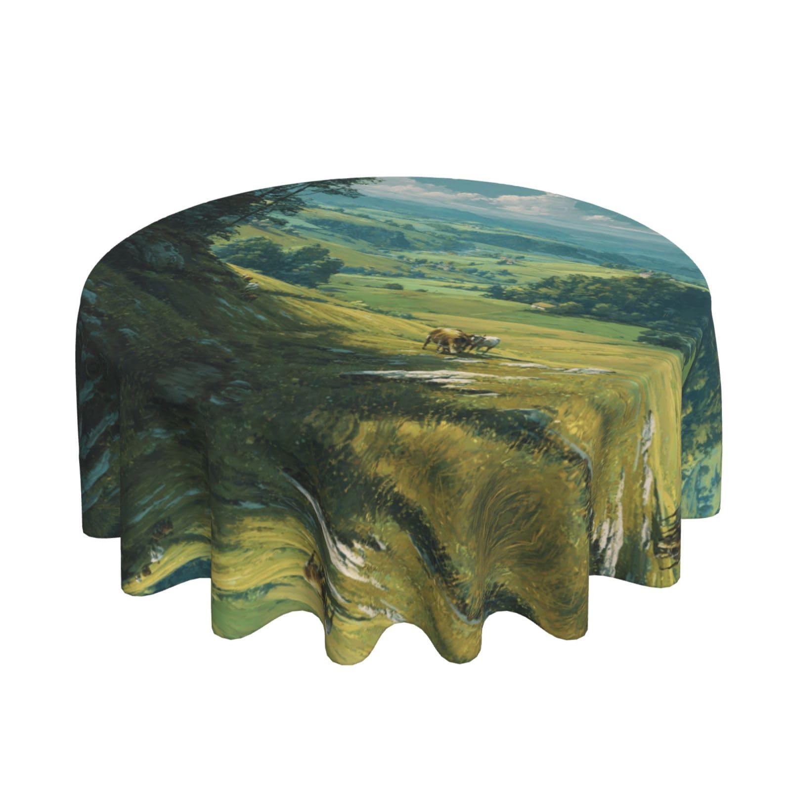 ESNAIUVCD pastoral scenery print Round Tablecloth Waterproof Washable Wipeable Resistant Polyester Circular Table Cover for Dining Room Kitchen Indoor Outside 60"