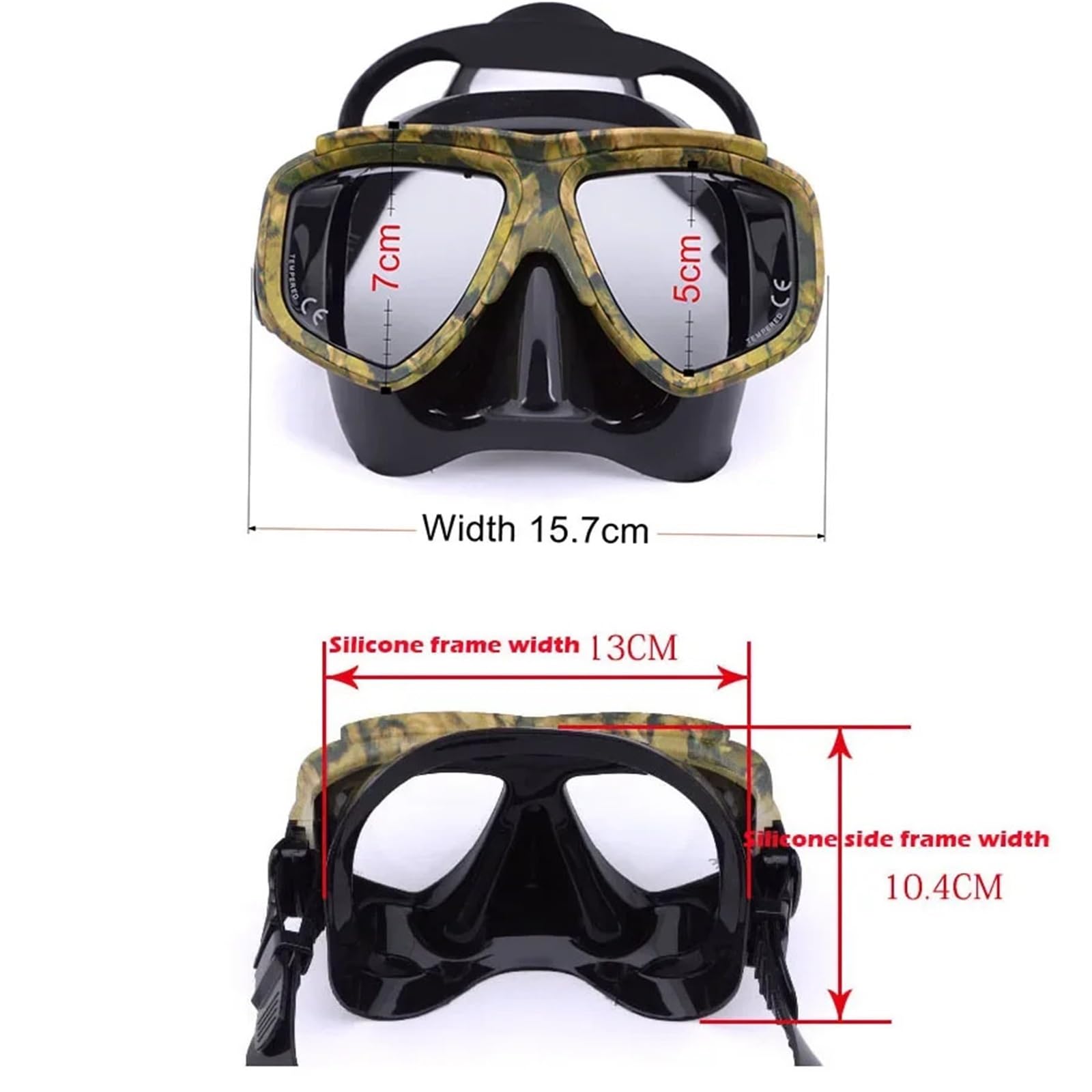 Masque Masques de plongée Masque de plongée sous-Marine Camouflage Anti-buée pour équipement de Chasse sous-Marine Masque de Natation Lunettes(Camo Flat Mirror1)