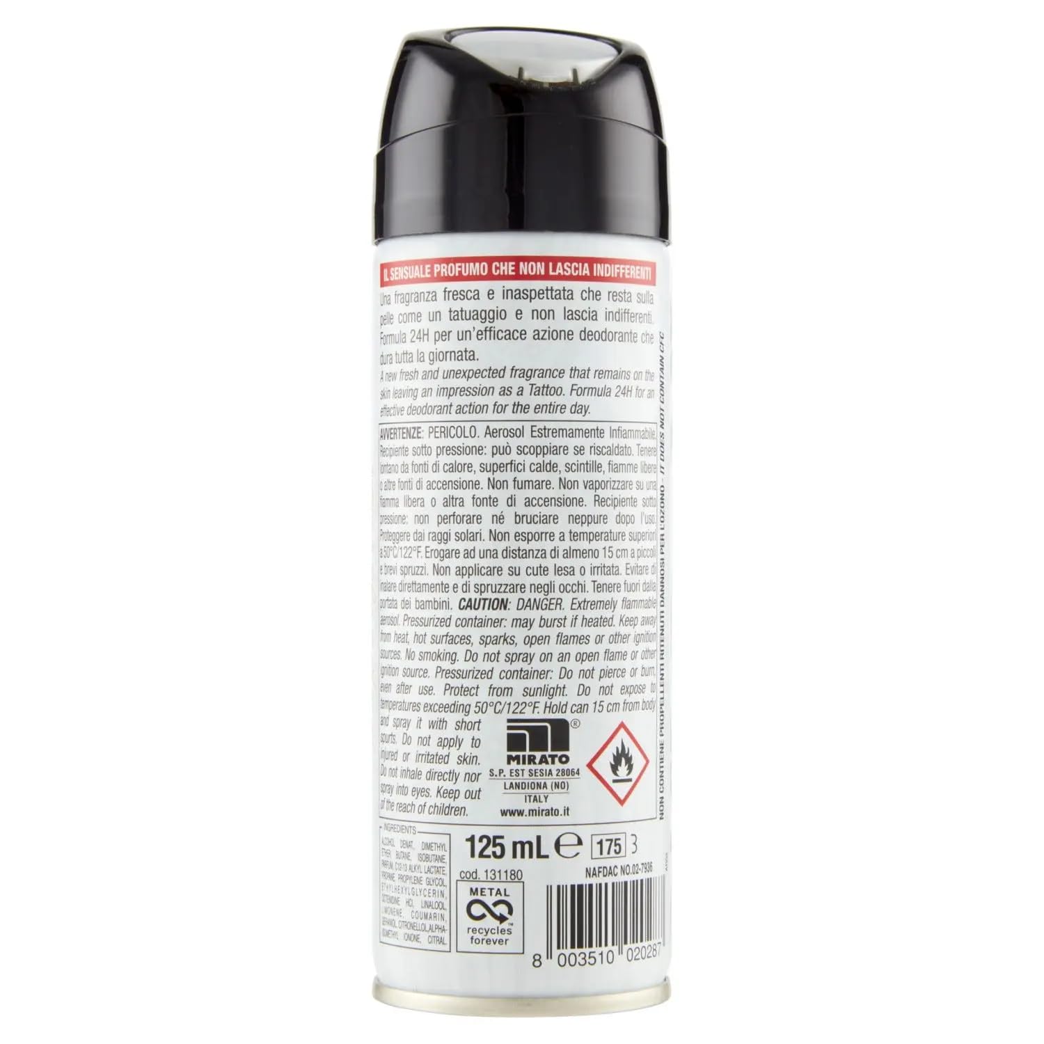 8 X Intesa Deodorante Sex Unisex Tattoo – Deodorante Spray 125 ml + portachiavi gratuito Beni Culinari