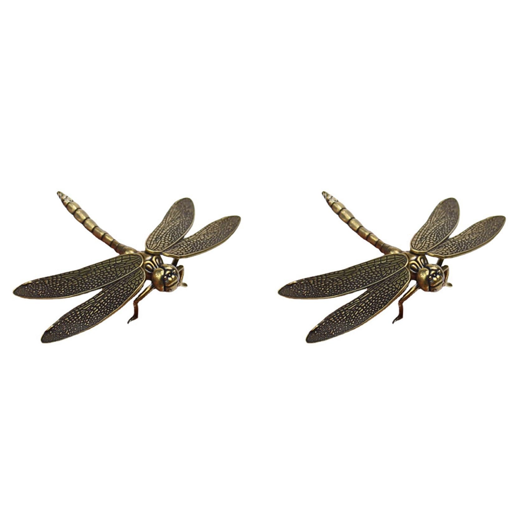 Hndhbfgrt 2X Mini Brass Dragonfly Casting Animal Figurine Retro Style Metal Sculpture Home Desktop Craft Decoration