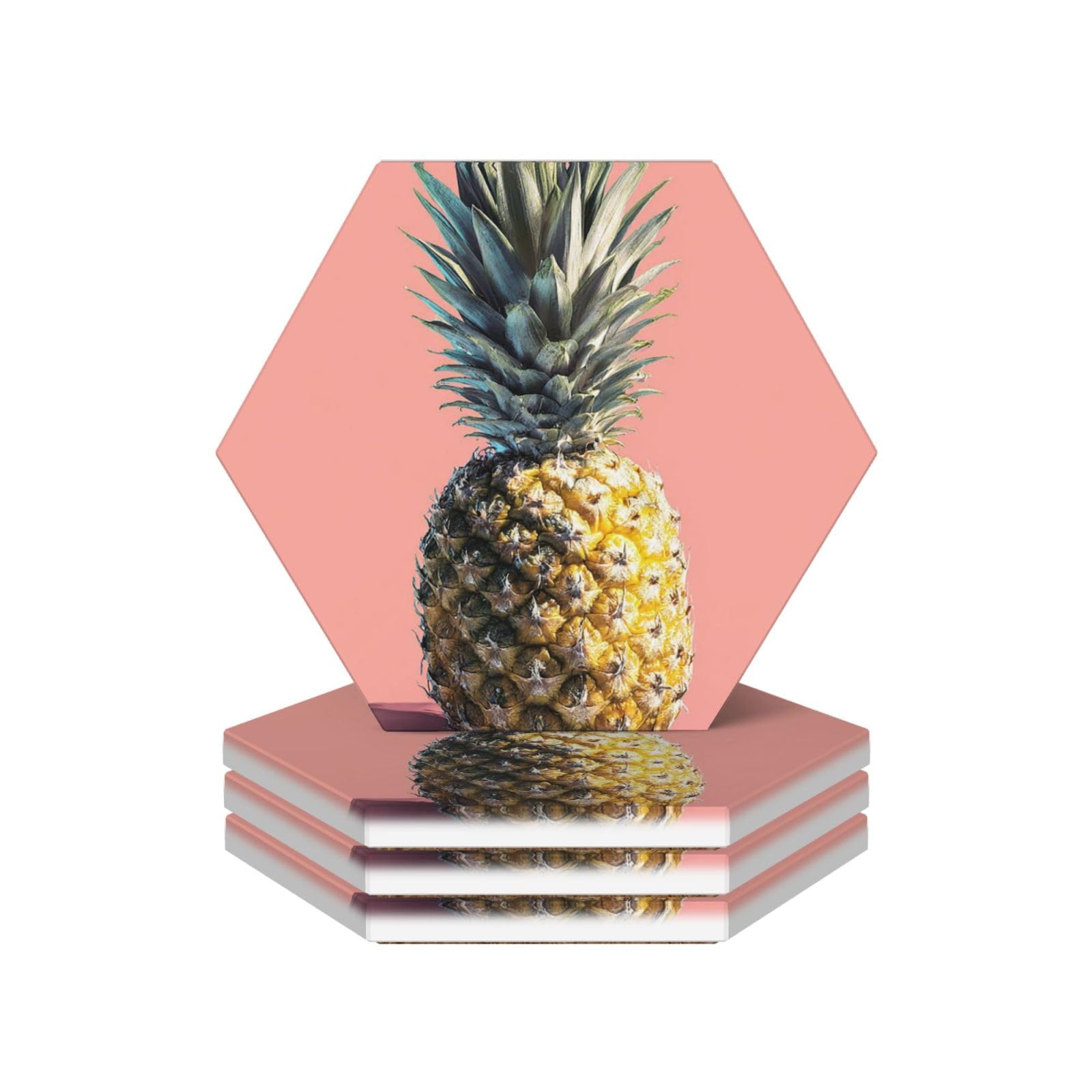 Drink Coasters 4Pcs Round CeramicCoaster with Holder Pineapple Coasters for Drinks Coffee Cup Mat Heat Resistant Coaster for Tabletop Protection Desk Accessories Office Home Decor