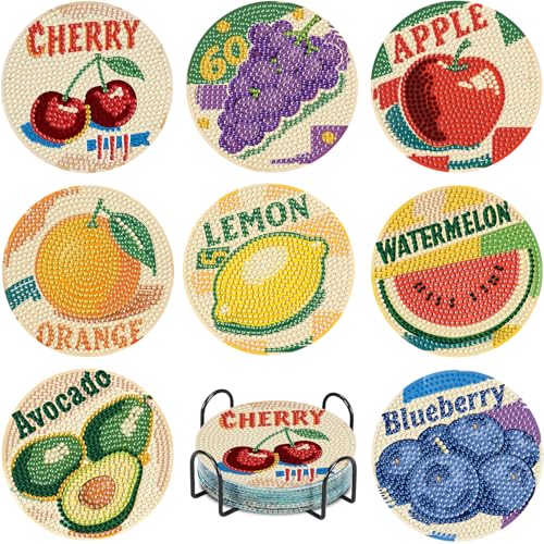 Leatrice Fruite Diamond Art Coasters Set Diamond Painting Kits for Adults